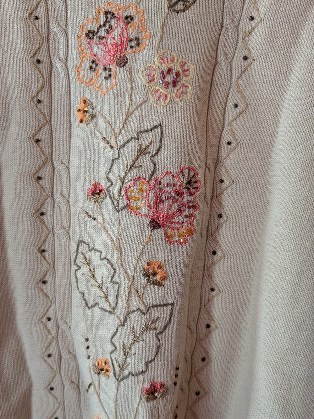 Vintage 90's Alfred Dunner Cream Short Sleeve Floral Embroidered Sweater - Picture 2 of 4